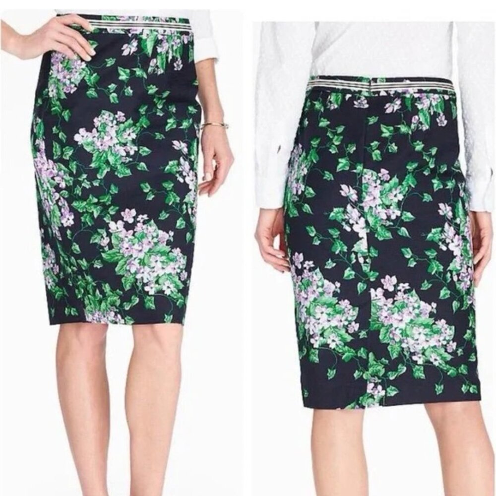 TALBOTS Women Skirt Colorful Floral Print Black Green Cotton SIZE 8P